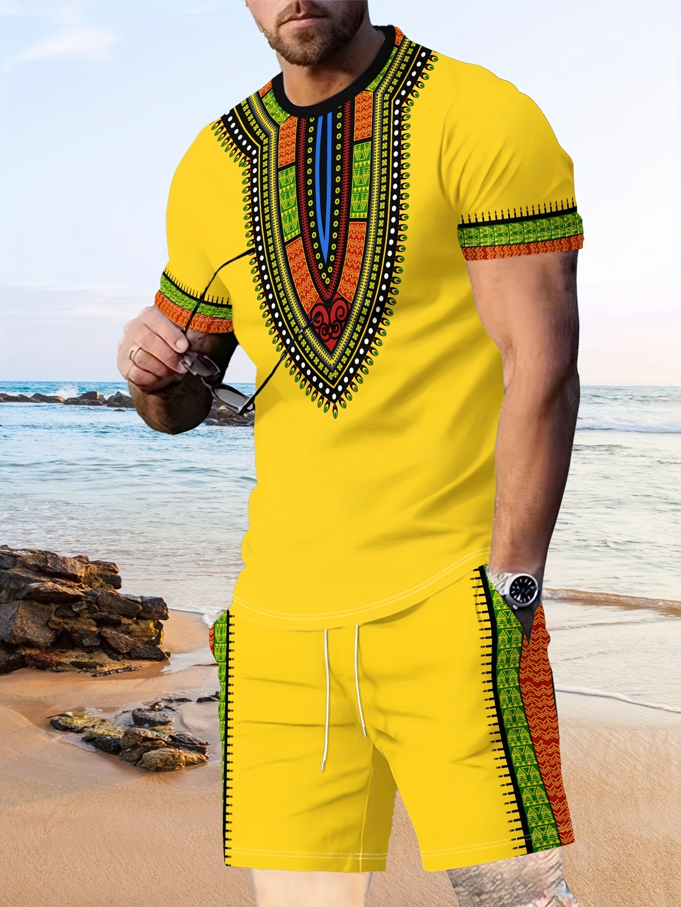 New Men's Suits African Dashik - 3D Printing Jersey avaliação e preço